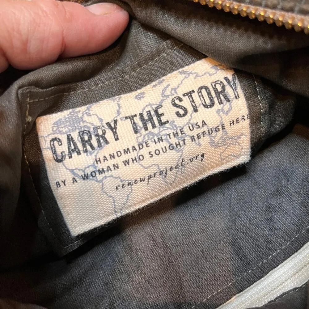 Renewproject.org Carry The Story Handmade Cloth Tote Woven Leather RE:NEW Upcycl Brown - Image 7