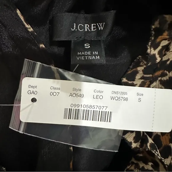 J.‎ Crew Leopard Print Blouse Small A0549 Smocked Waist Short Sleeve Black Tan - Image 8