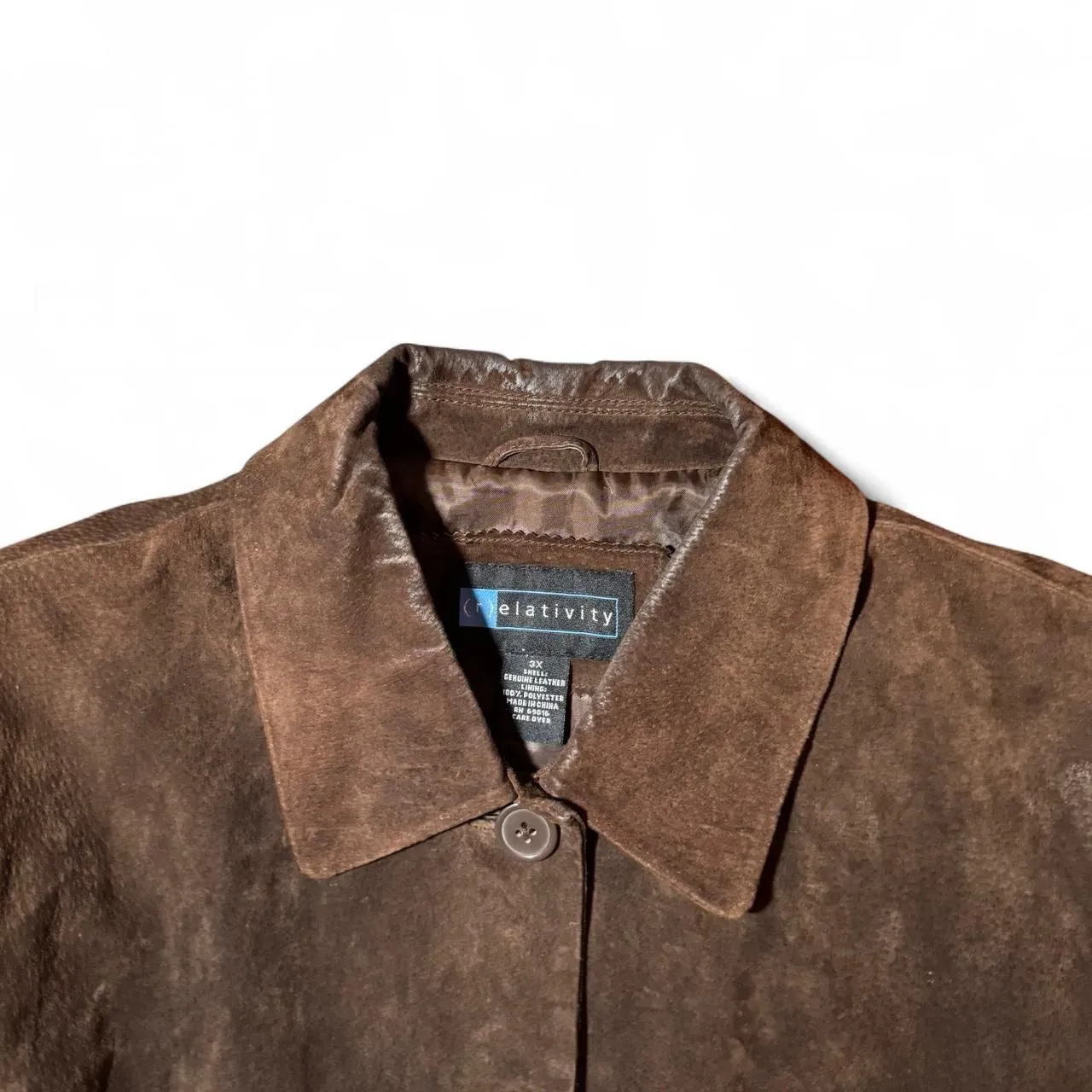 Relativity Women’s 3X Genuine Suede Leather Coat Brown Button Front Lined Plus - Image 5