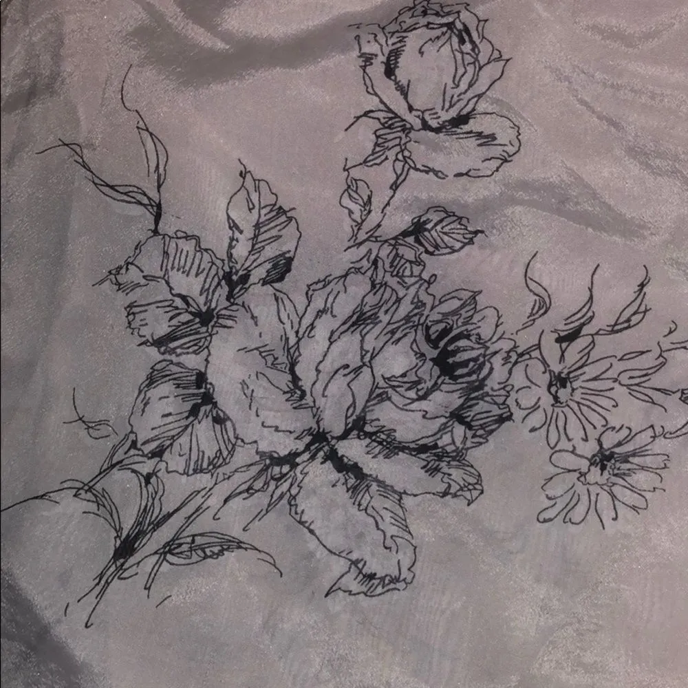 Pretty white scarf with blue outlined floral White - Image 6