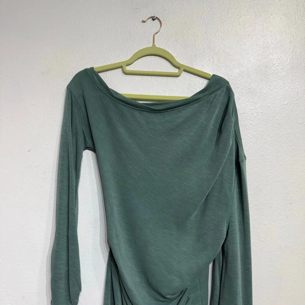 Free People Green Slouchy One Shoulder Long Sleeve Top Sz S - Image 3
