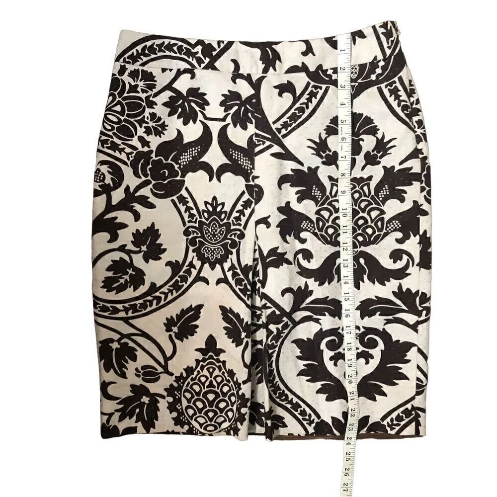 ANN TAYLOR LOFT BROWN CREAM FLORAL LINEN-BLEND STRAIGHT SKIRT SIZE 8 - Image 9
