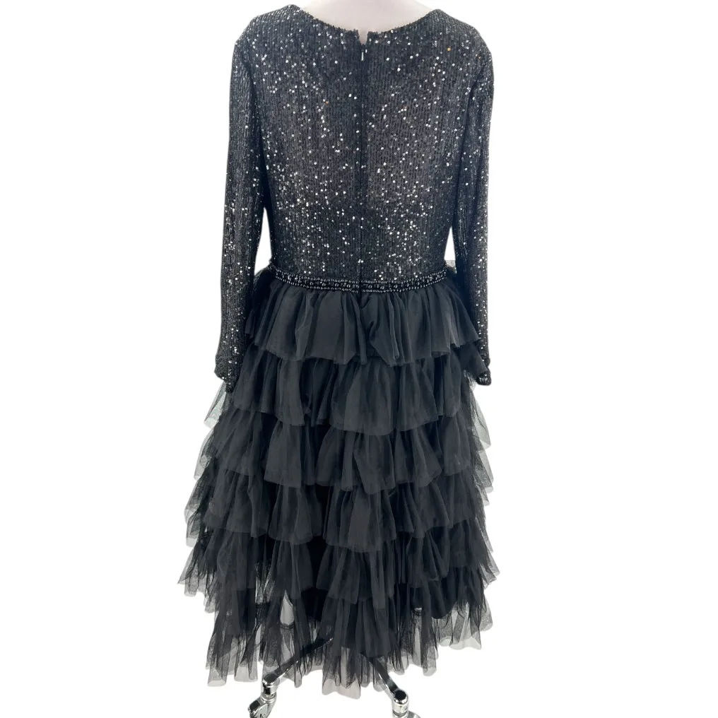 Macduggal Leena Black Long Sleeve Ruffle Tiered Midi Dress - Image 3