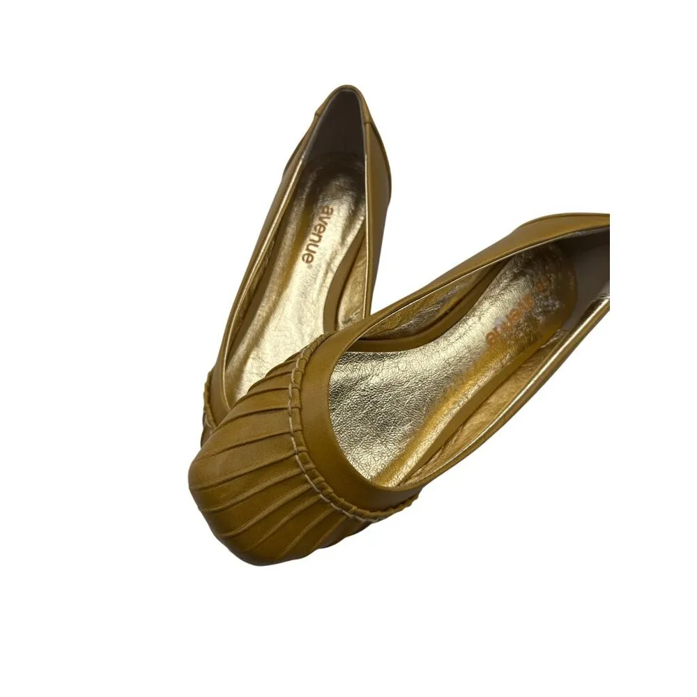 Avenue Size 9W Ruffled Top Design Mustard Yellow Ballet Flats By Avenue Gold - Image 6