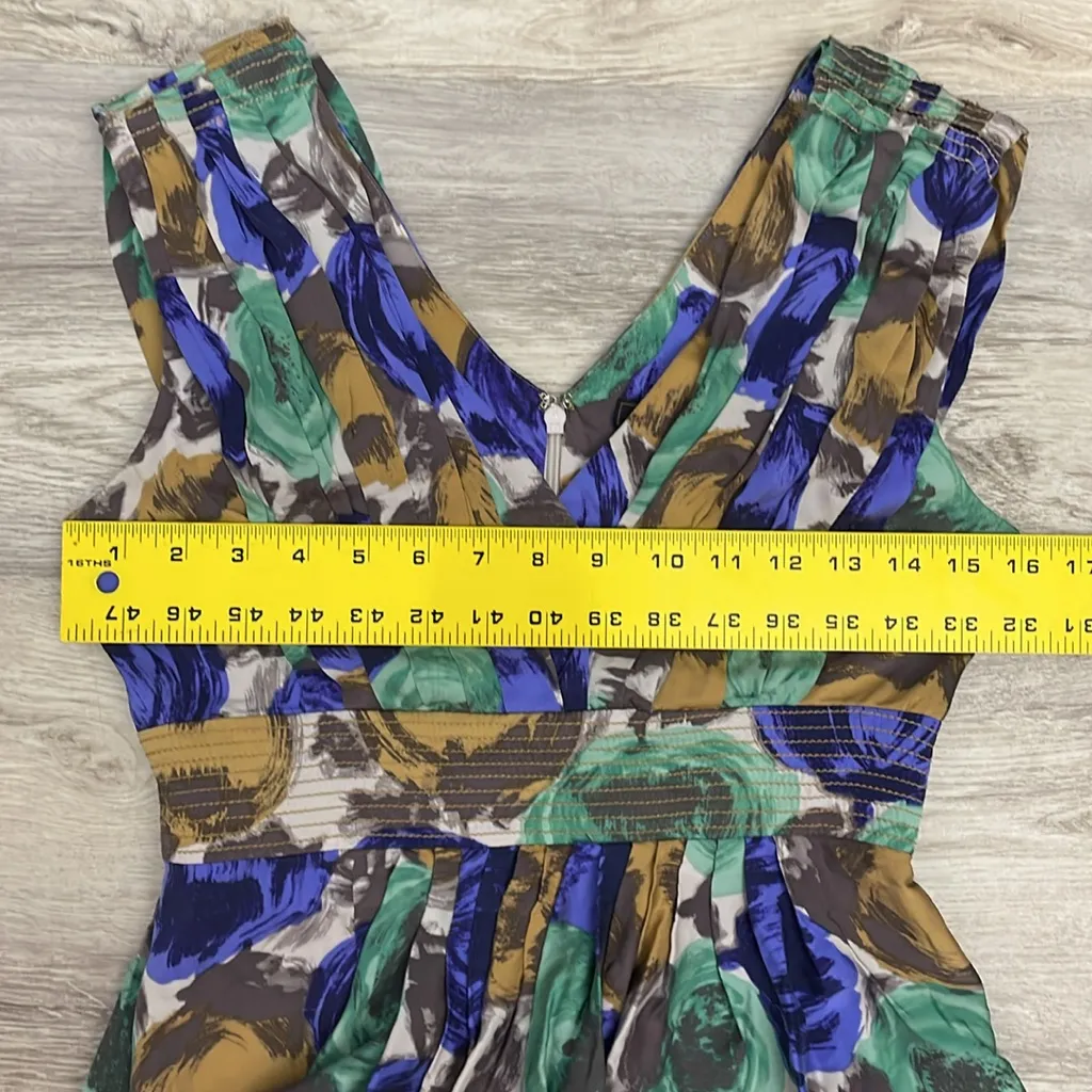 BCBGMaxAzria Multicolor 100% Silk Floral Faux Wrap Sleeveless Mini Dress Size 2 - Image 12