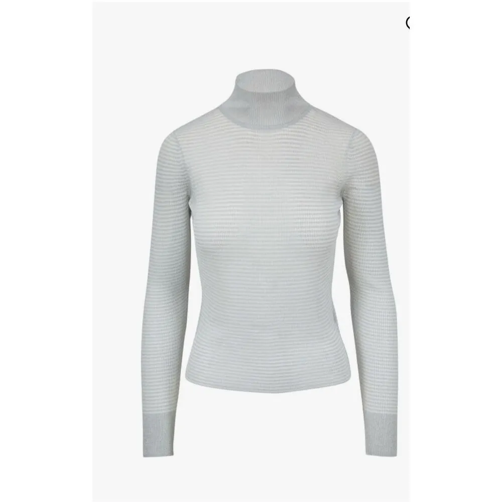 NWT Rag Bone  Raina Silver Lurex Striped Turtleneck Sweater Size S - Image 2