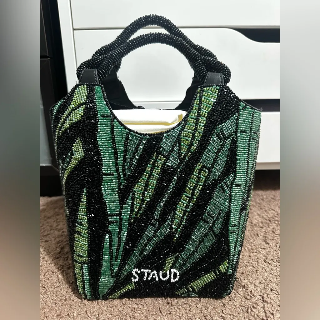STAUD beaded cote bag green palm - rare - Image 3