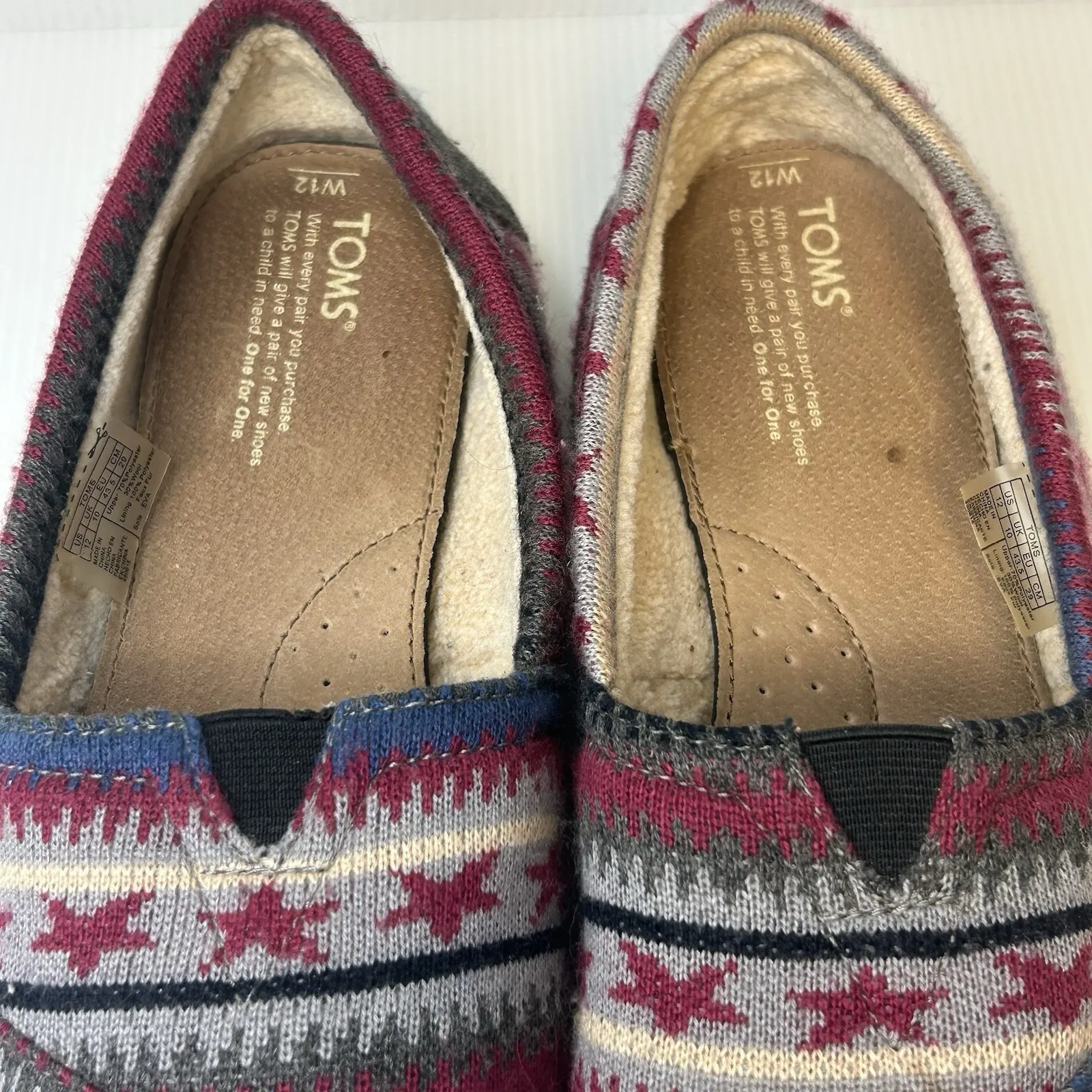 Toms Shoes Womens SZ 12 Aztec Tribal Blue Red Stars Wool Southwestern Flats Slip - Image 3