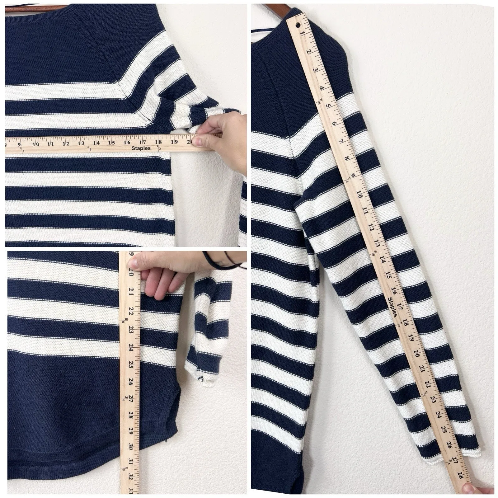 Free People Beach Navy & Cream Striped Knit Sweater S Long Sleeve Tunic Top - Image 7