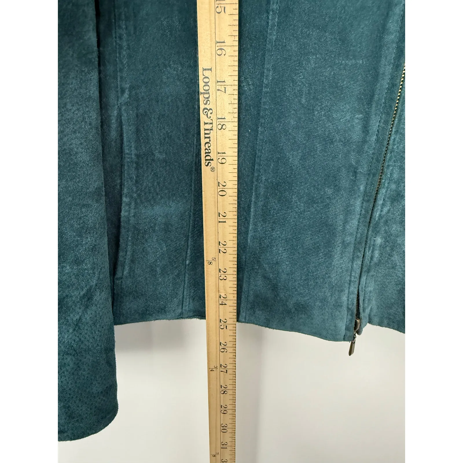 Coldwater Creek Teal Suede Leather Zip Jacket XL Soft Retro Y2K Minimalist - Image 7