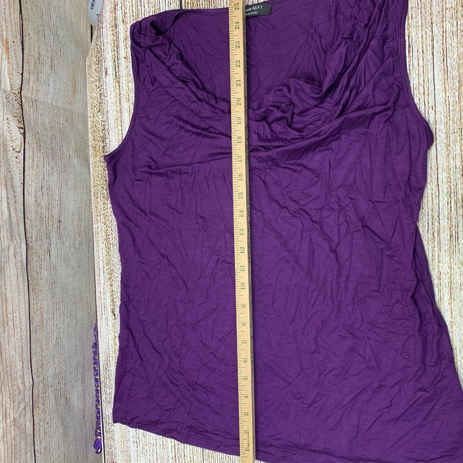 Amore AllFY Women's Purple Ruched Cowl Neck Stretch Tank‎ Top Plus Size 2X - Image 3