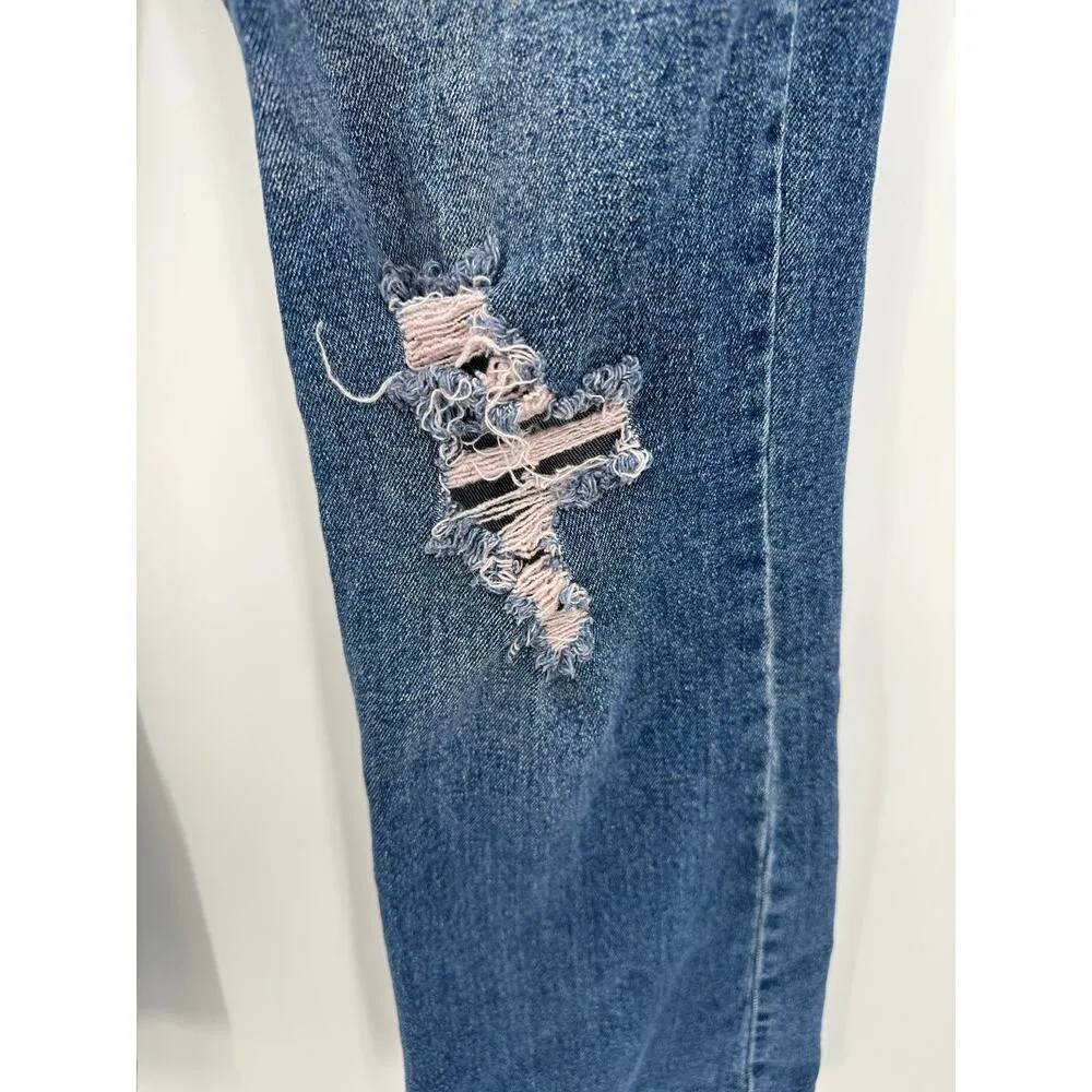 Vanilla Star Medium Wash Distressed Boot Cut Denim Jeans Distressed Womens 14W - Image 4