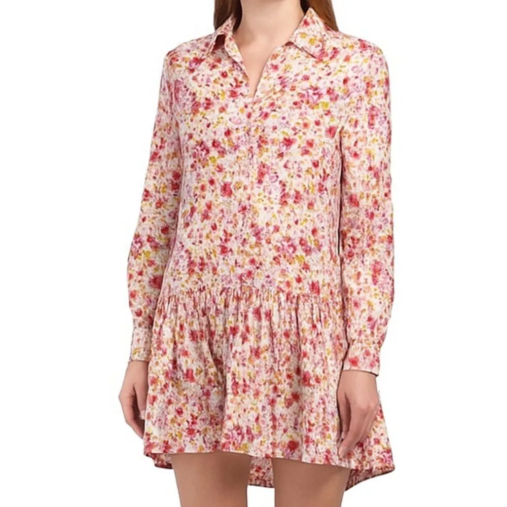 Philosophy Long Sleeve Drop Waist Floral Print Mini Shirt Dress - M | Medium - Image 4