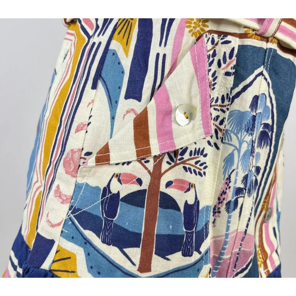 NWOT Farm Rio Linen Cerrado Stamps Short sleeve Mini Shirtdress Size XL Pocket - Image 12