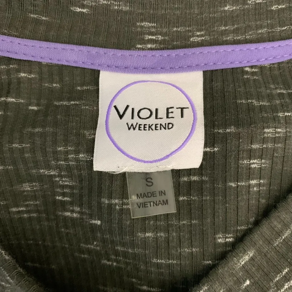 Violet Weekend Ribbed Knit T Shirt Dress S Green Flutter Sleeve Pockets Buttons - Image 6