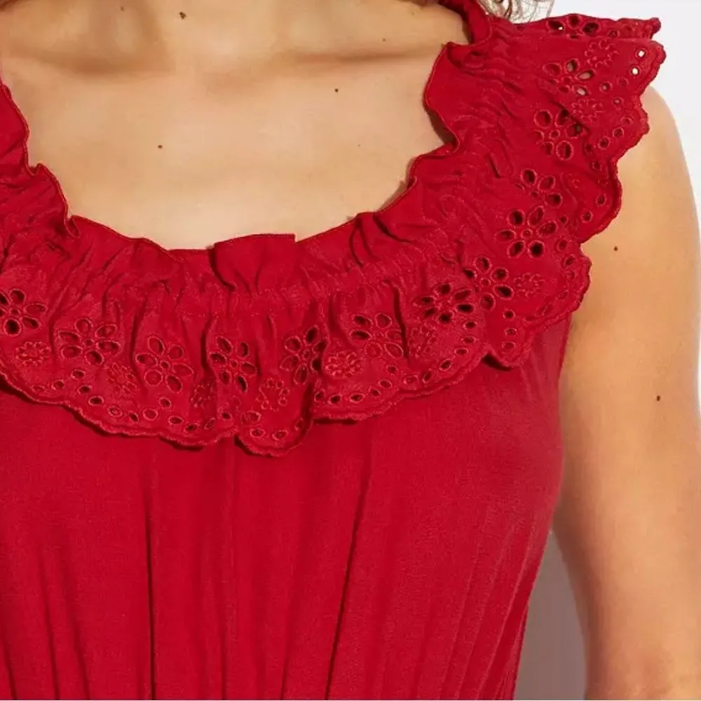 Coach sleeveless crimson eyelet ruffle elastic waist with pockets midi dress - Image 4