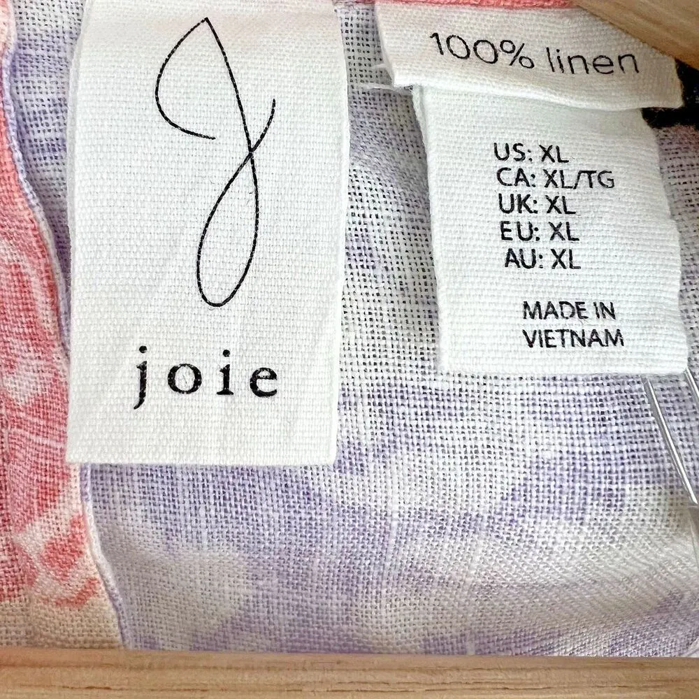 Joie 100% linen Women White Coral Lilac Floral Linen Blazer long sleeve New XL - Image 7
