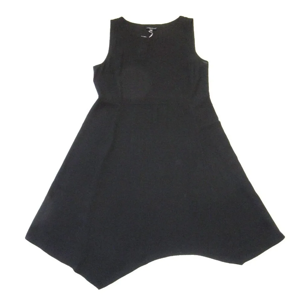 NWT Eileen Fisher Bateau Neck in Black Asymmetrical Silk Georgette Crepe Dress M - Image 2