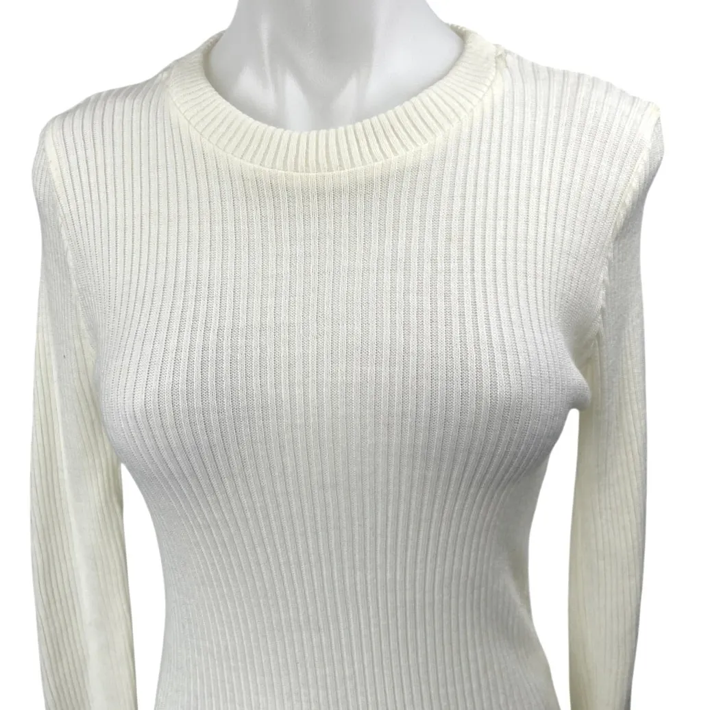 Boohoo White Ribbed Knit Crew Neck Long Sleeve Sweater Mini Bodycon Dress Size S - Image 7