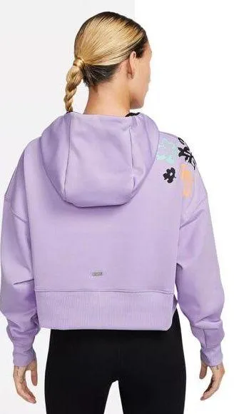 NEW Nike Women's Therma-FIT Crop Hoodie Purple Floral Large Gorpcore Fairycore - Image 2