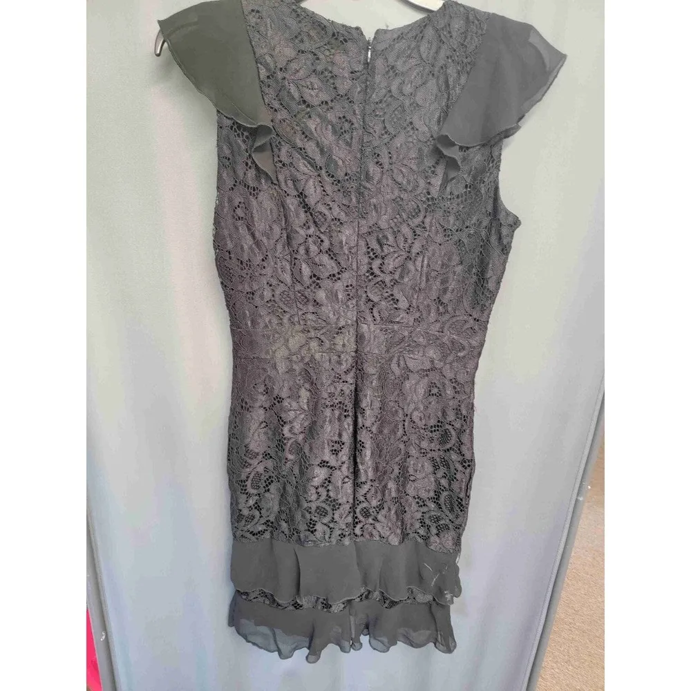 Sam Edelman Black Lace Ruffle Hem Cap Sleeves Cocktail Dress Size 8 b57 - Image 2