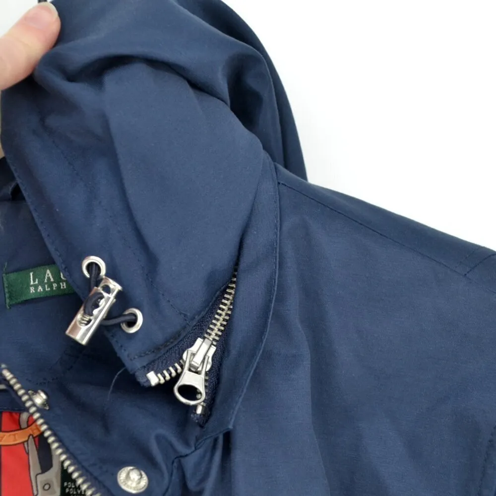 Lauren Ralph Lauren Cotton Twill Spring Coat Jacket Stowaway Hood Navy Women's M - Image 4