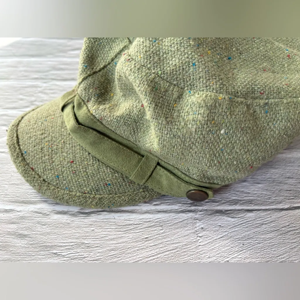 Vintage Speckled Green Tweed Wool Cap Hat - Image 3