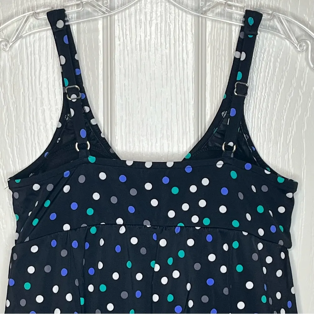 Party Dot Sz 14 Polka Dot Swim Dress One Piece Swimsuit Black - Image 7