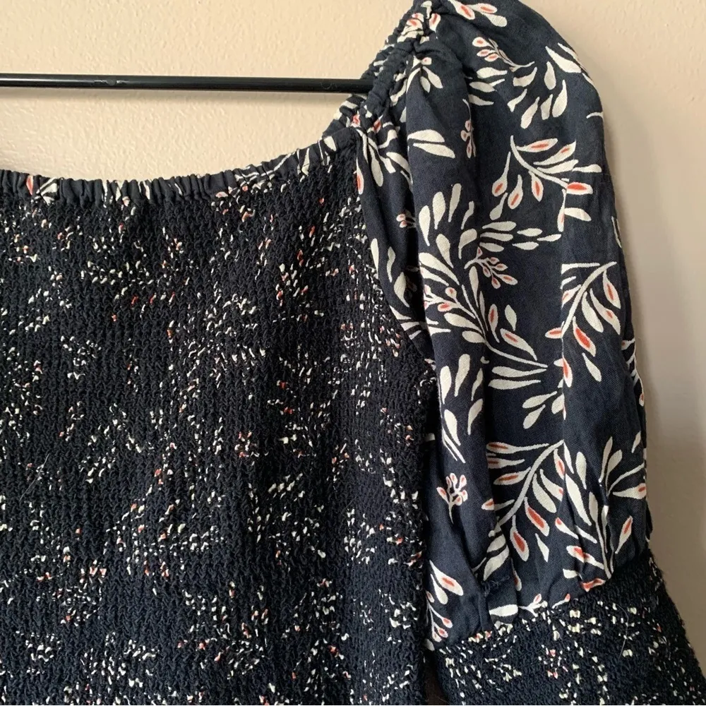 NWOT Zara Penny Ruched Black Floral Linen Blend Boho Midi Dress Size Small - Image 6