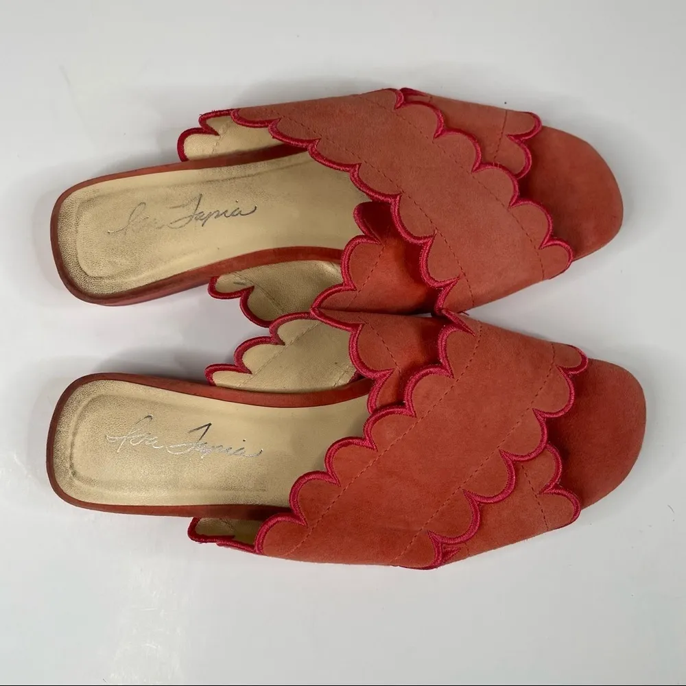 Isa Tapia Ana Maria Suede Scalloped Slide Sandals Size 37 Red - Image 2