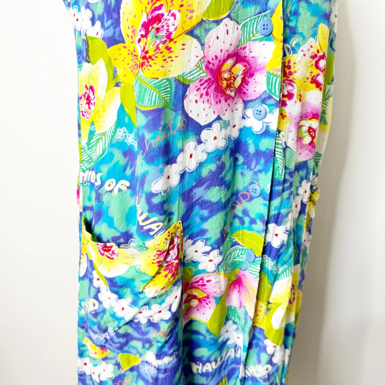 Vintage Jams World Women's Orchids of Hawaii Sleeveless Button Front Dress S - Image 3