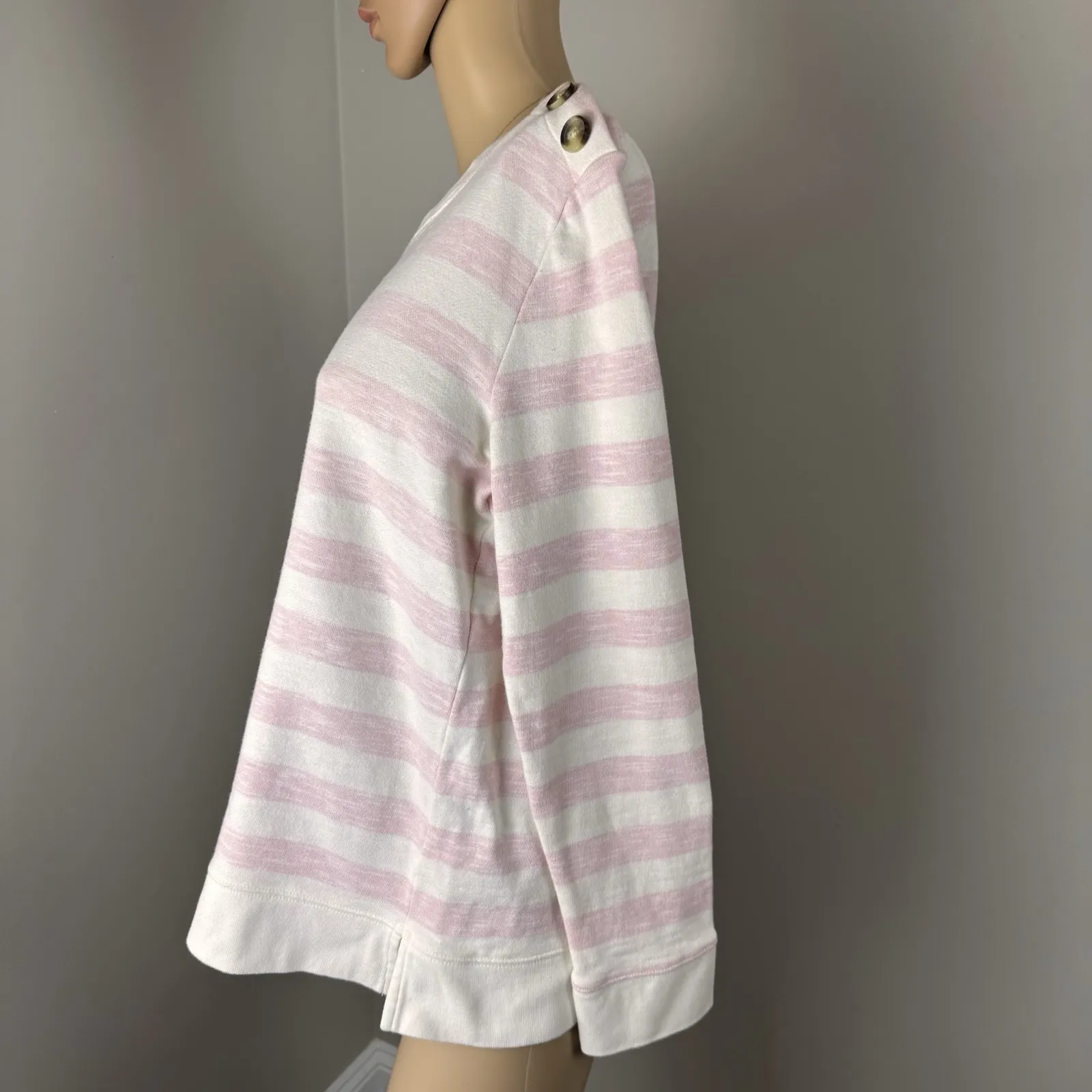 TALBOTS White Pink  100% Cotton STRIPE TOP‎ SWEATSHIRT Medium - Image 8