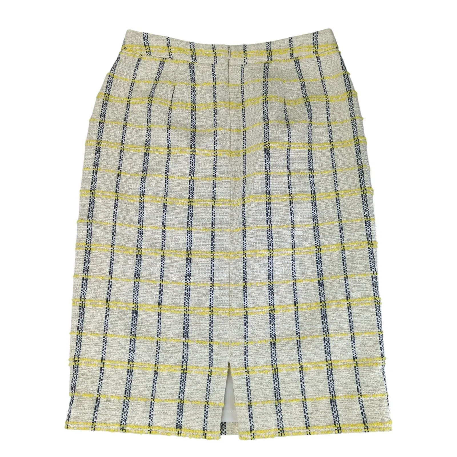Halogen Tweed Midi Skirt‎ Cream Yellow Black Plaid Women's Size 6 Light Academia - Image 2