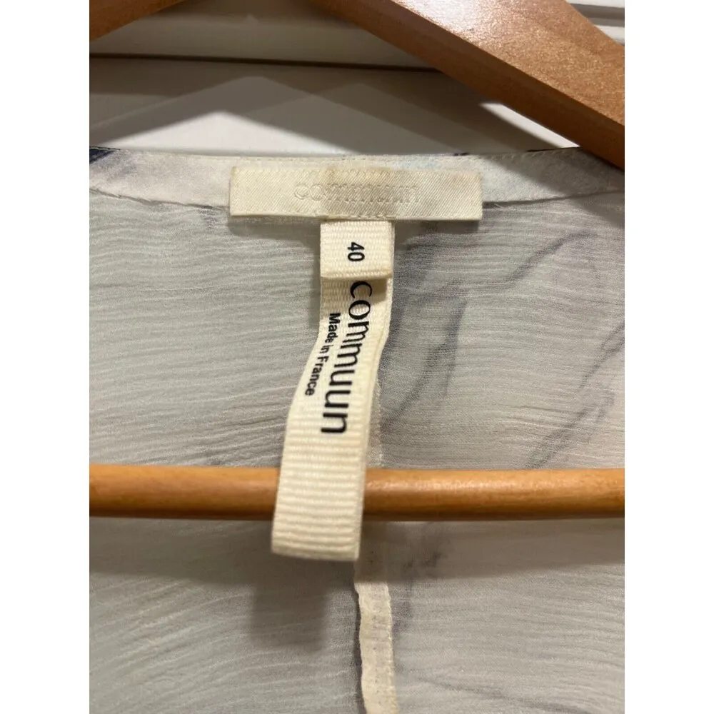 Commuun Sleeveless 100% Silk Top Abstract Marble Print Size 40 White - Image 4