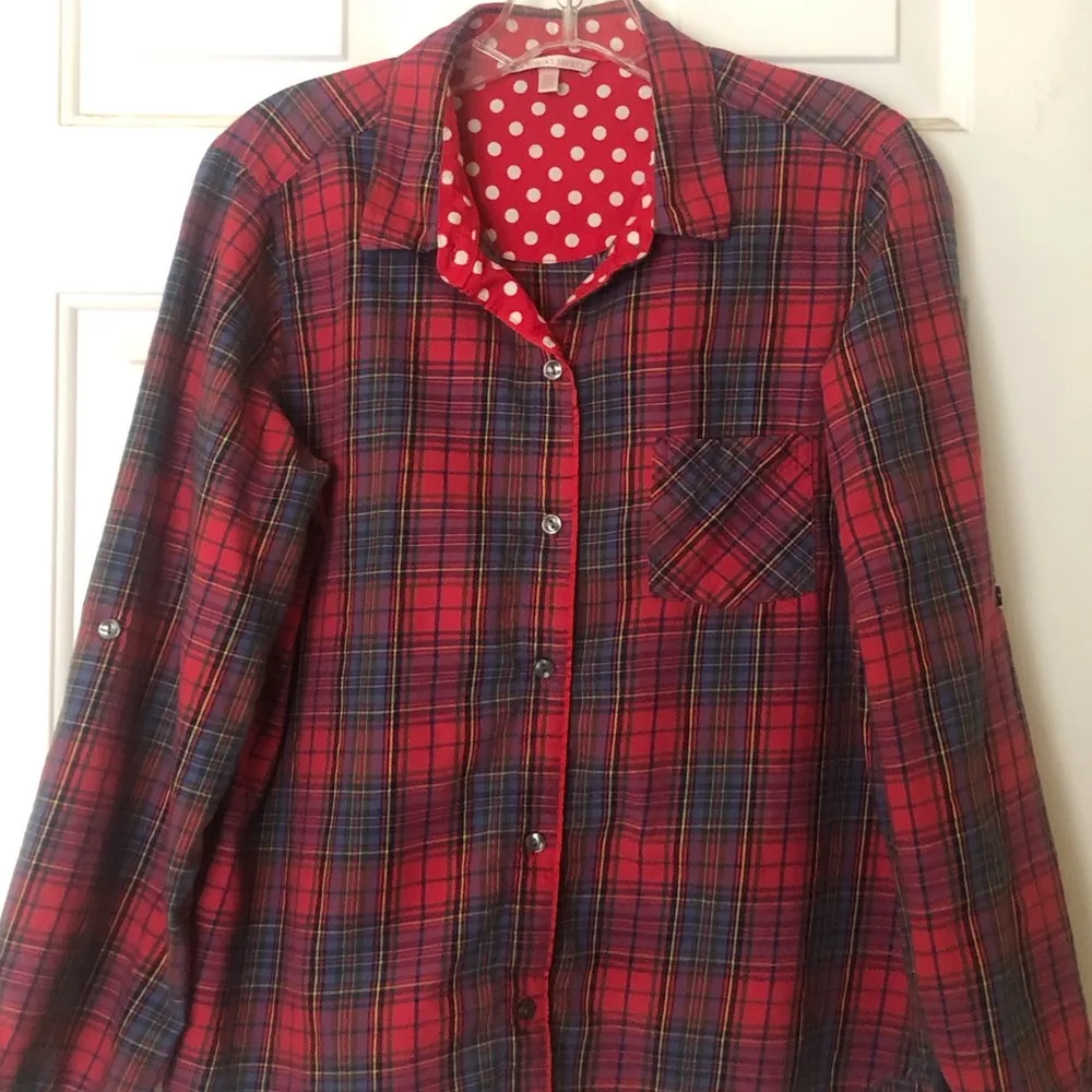 Victoria’s Secret Long Sleeve Plaid Button down Shirt  Red & Black M - Image 2