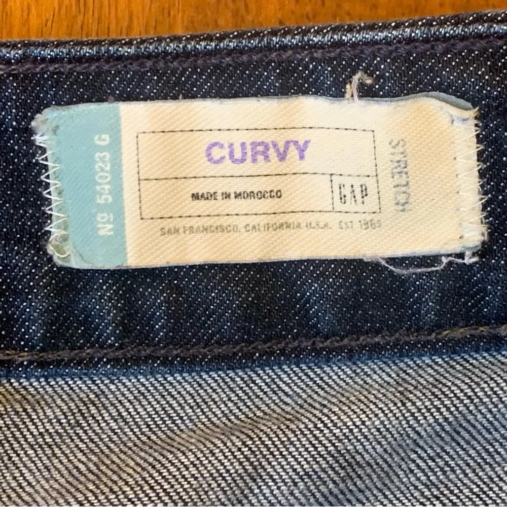 GAP Jeans 12 L Dark Denim Blue Curvy Flare Wide Leg Stretch Casual Double Button - Image 3