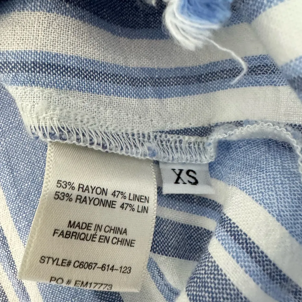 Cloth & Stone Striped Shirt Dress Roll Tab Sleeve Frayed Hem Casual Blue Size XS - Image 5