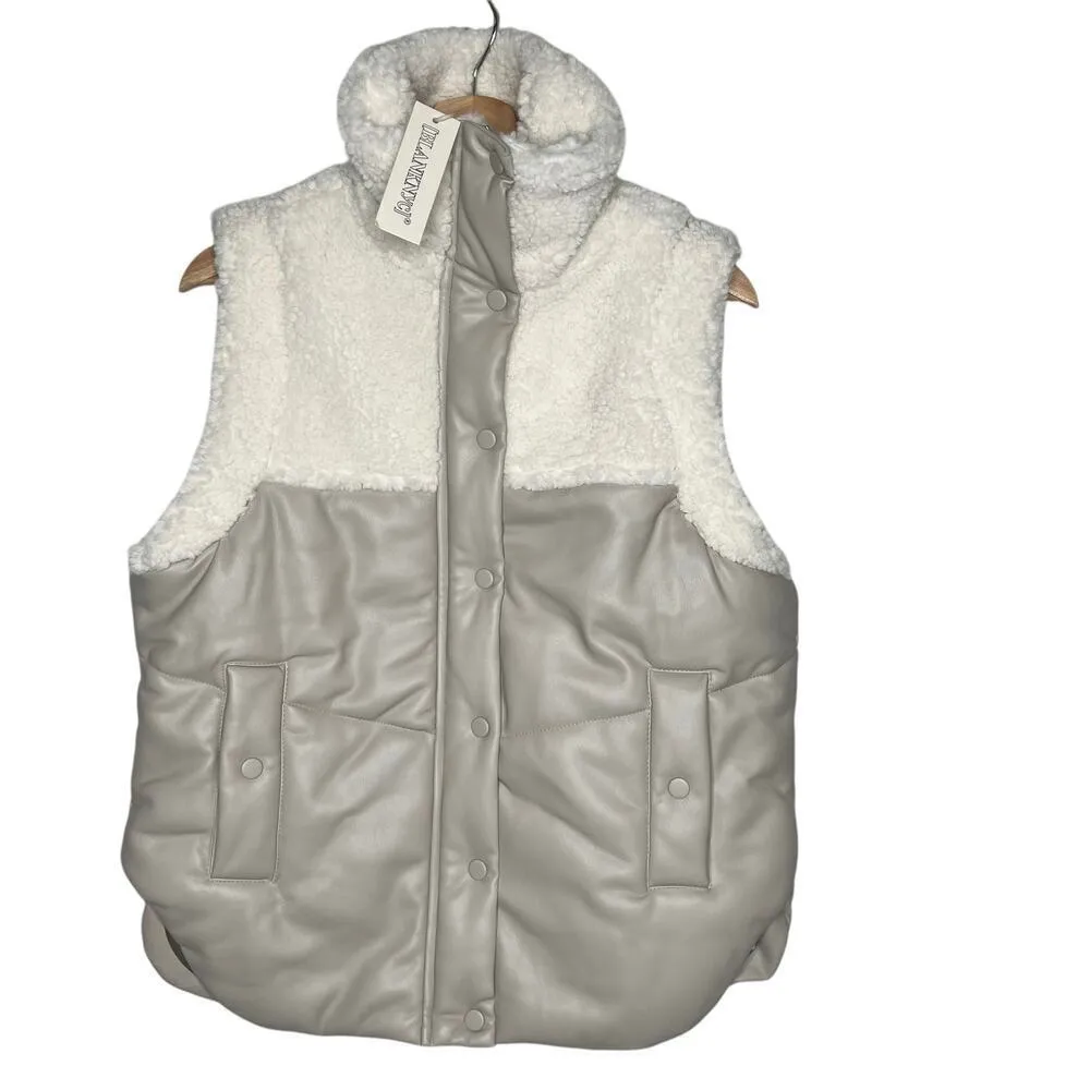 New Women’s BLANKNYC Vegan Leather Quilted Sherpa Vest Size S - Image 2