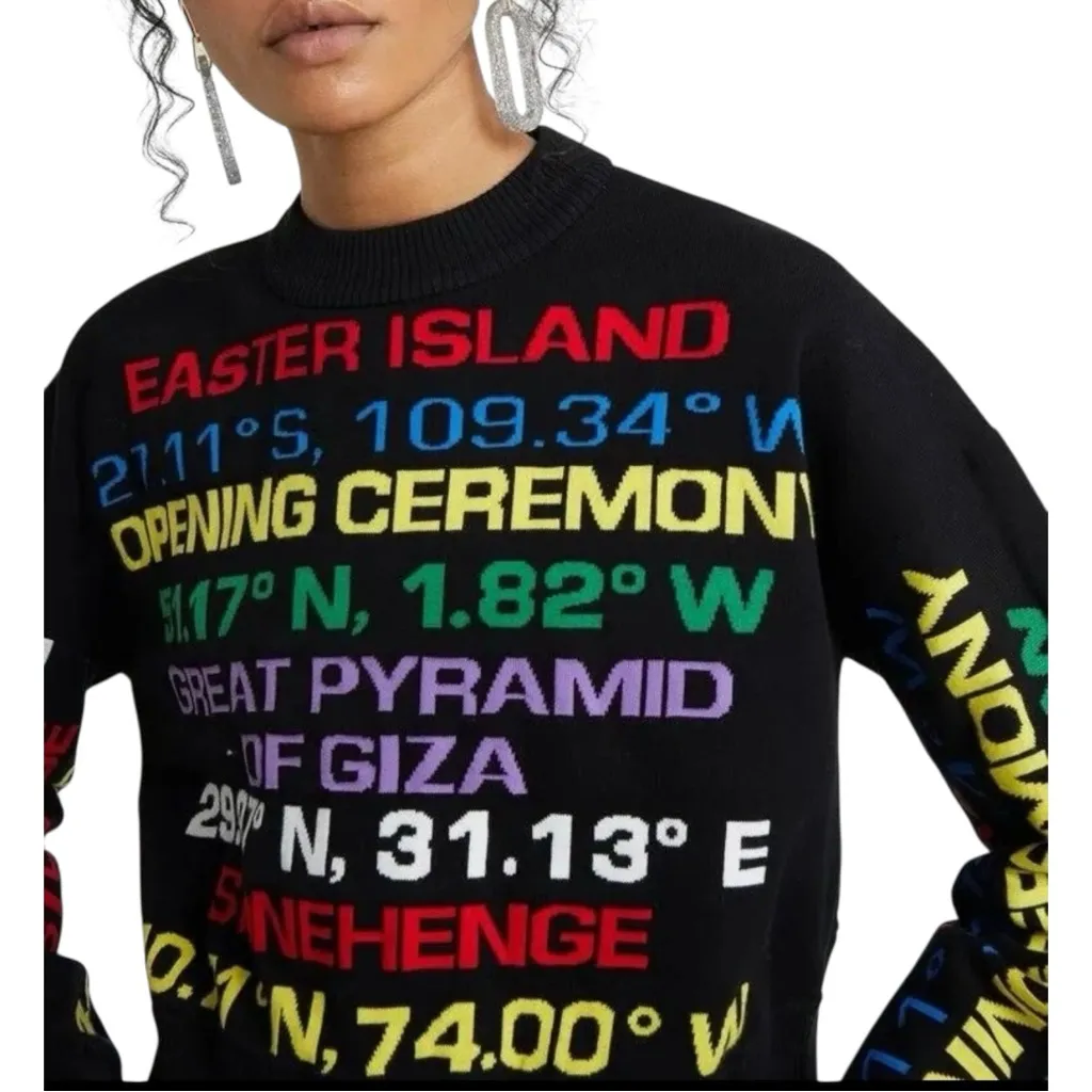 Opening Ceremony Destination Hand Knit Crewneck Printed Sweater Size XS $350 - Image 2