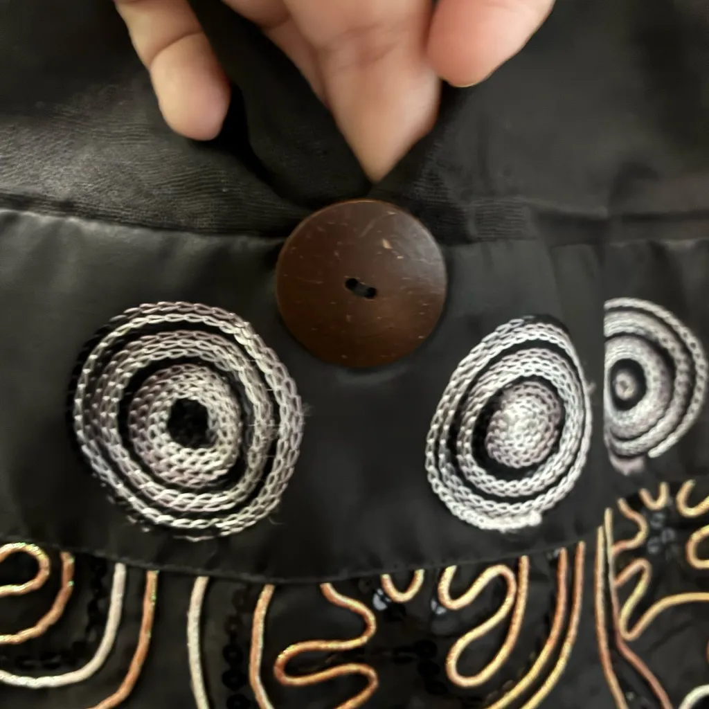 Brown Embroidered & Sequins Floral Cotton Shoulder Bag From Thailand - Image 6