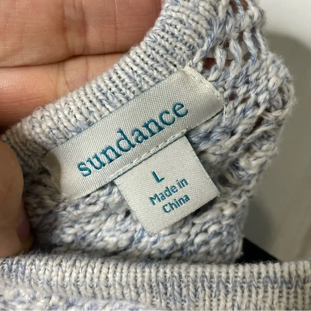 SUNDANCE Sz L Shadow Bay Open Knit Weave Sweater Pastel Blue 468 Size L - Image 7