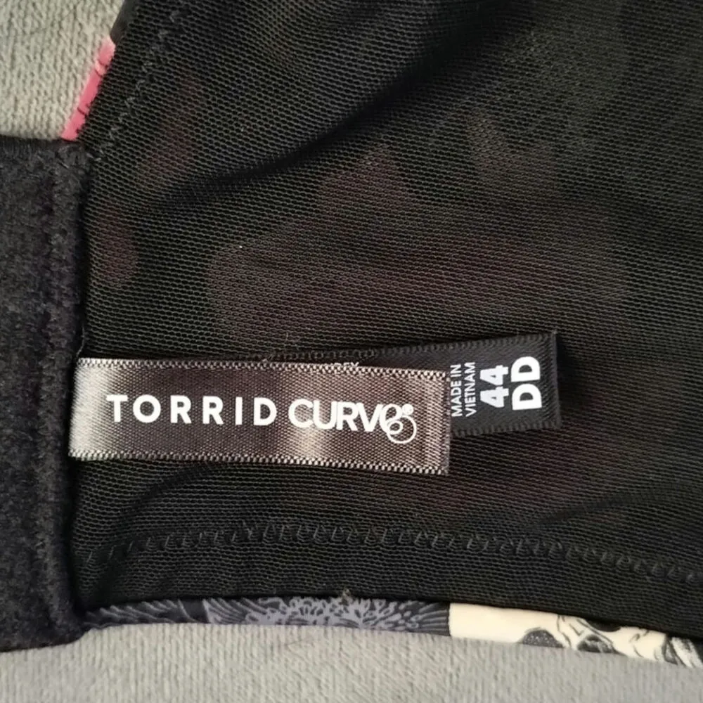 Torrid Curves Size 44DD Plunge Push Up 360 Back Smoothing Bra Skulls Flowers - Image 4