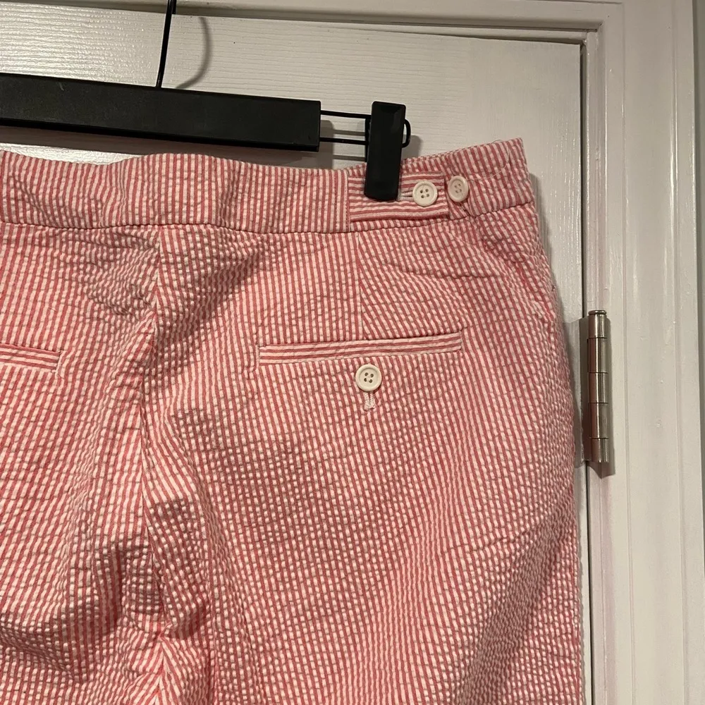 Jones Studio Size 14 Pink White Stripe Seersucker Cotton Stretch Cropped Pants - Image 5