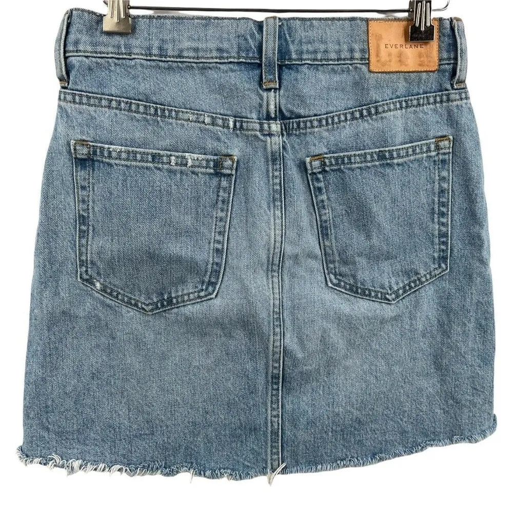 Everlane Denim Mini Skirt Blue Deconstructed Raw Hem Y2K Style Jean Skirt Sz 26 - Image 2
