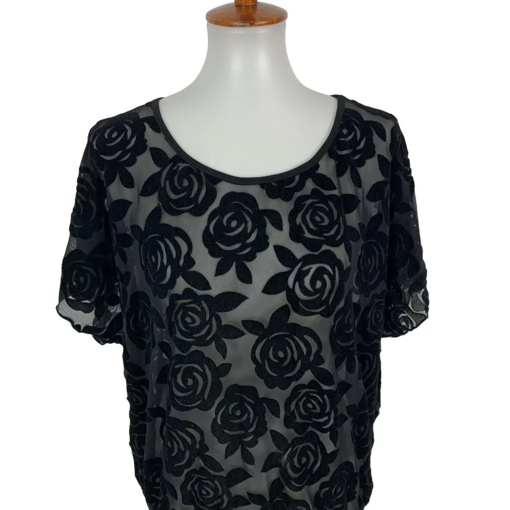 Suzy Shier Top Large Black Short Sleeve Sheer Blouse Night Out Clubwear Sexy - Image 2