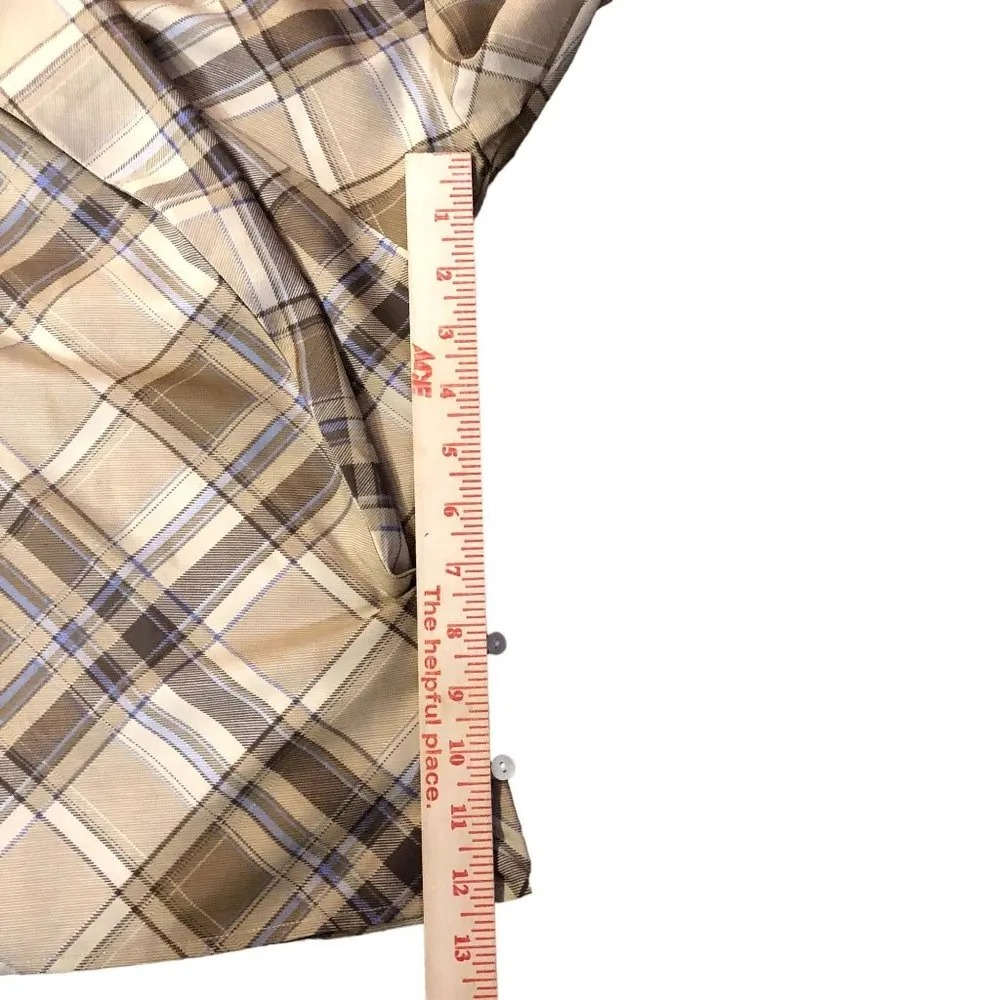 Lauren Ralph Lauren Wrap Blouse Womens 1X Used Plaid Brown Tan Periwinkle - Image 11