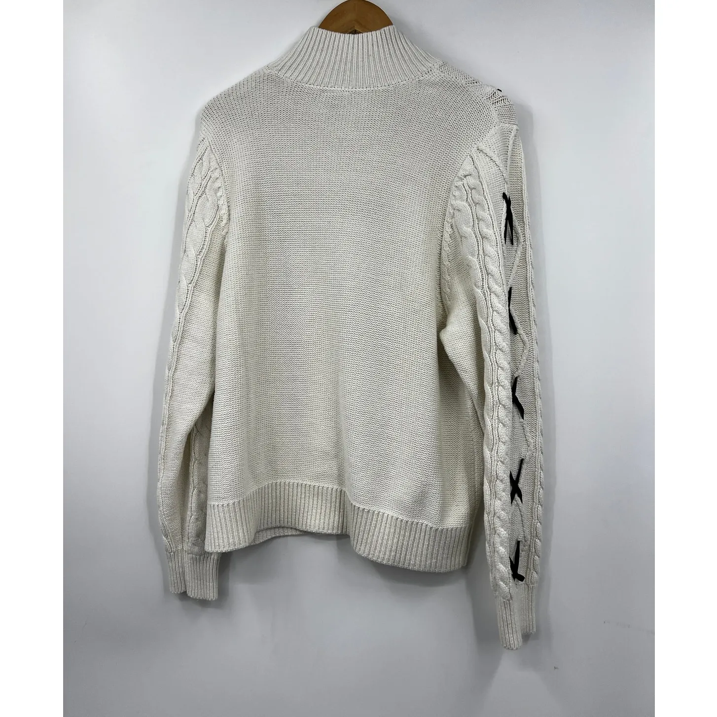 Torrid Sweater Ivory Mock Neck Cable Knit Lace Up Pullover Plus Size 3X‎ - Image 8