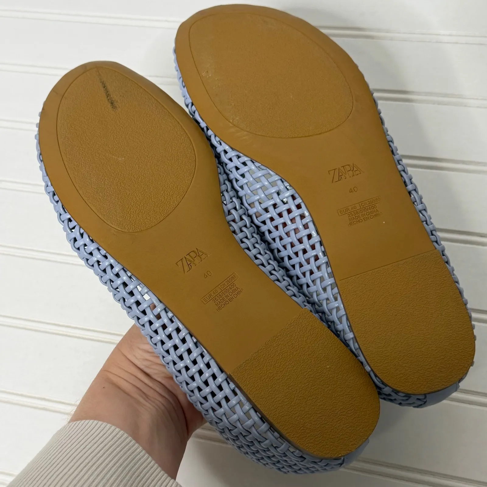 ZARA Women Periwinkle Woven Ballet Flats Perforated Slip On Shoes Size 40 EU - Image 7