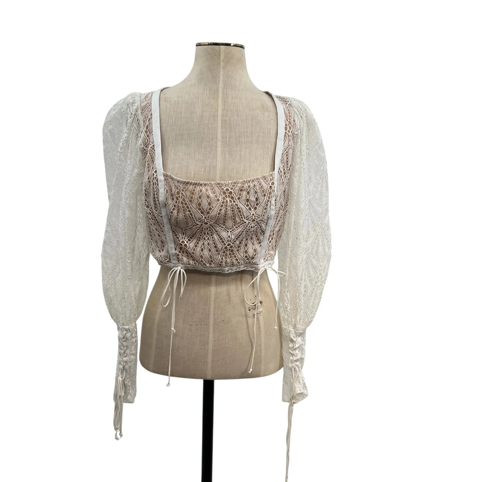 For Love and Lemons Bright Lights Lace Crop Top White Cream Size Large - Image 2