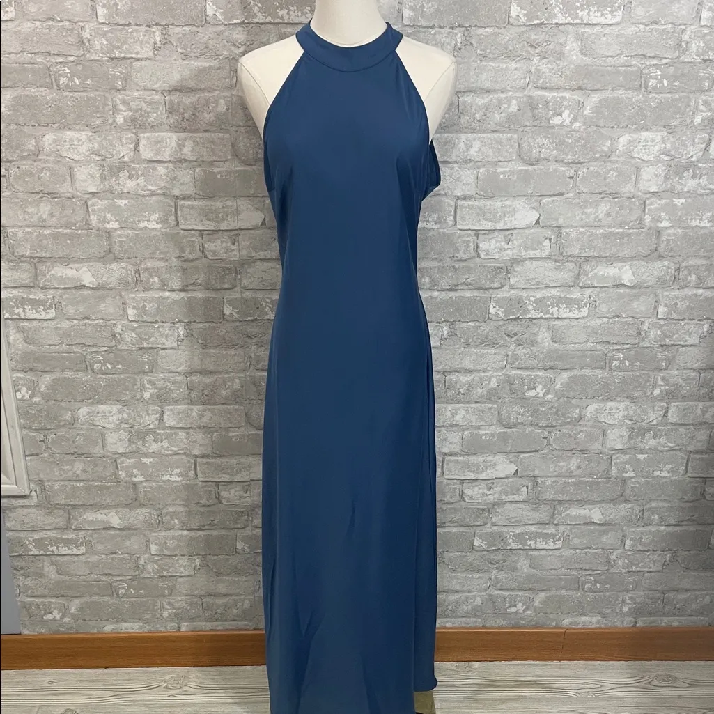 Vici Steel Blue Hollyn Halter Neck Satin Midi Dress - Image 2